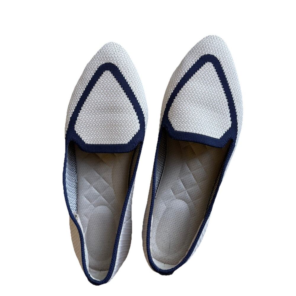 Birdies Blackbird Eggshell & Navy Knit Woven Loafers Balllet flat Slipons SZ 6.5 - Picture 2 of 8